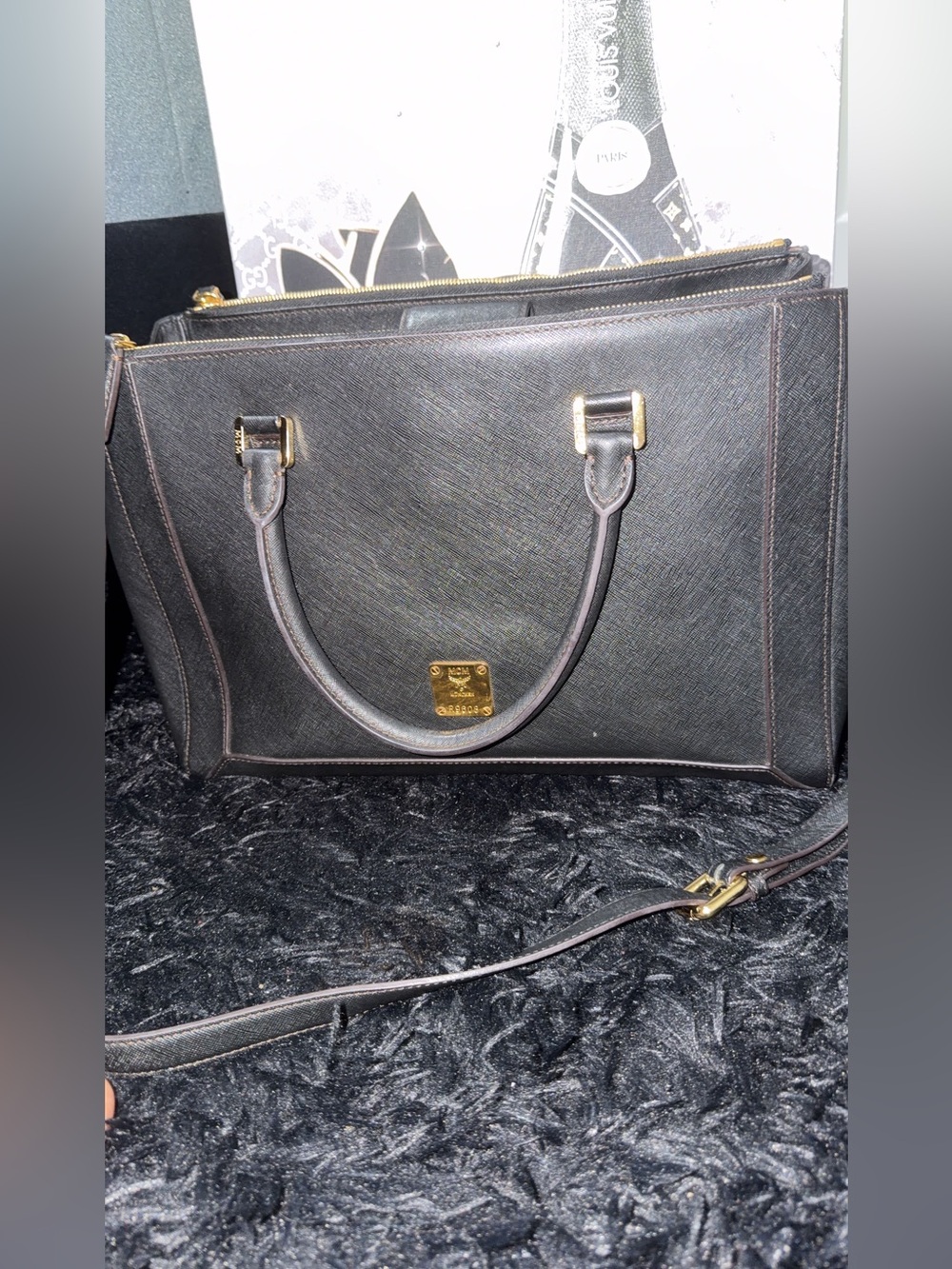 MCM Black Structured Tote Bag with Gold Hardware - MCM Style